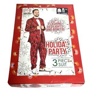 Holiday Party 3 Piece Suit XX-Large With Flashing LED Lights & Bow Tie